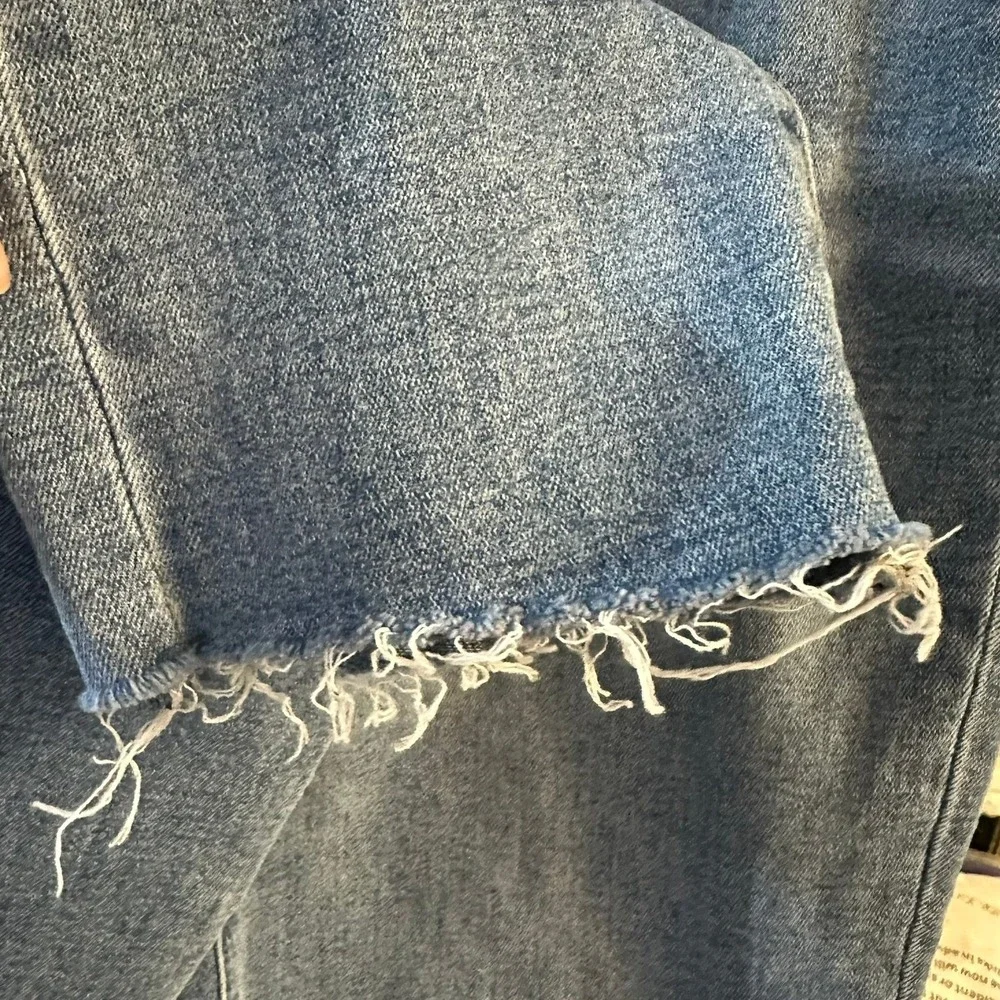 ASHLEY MASON Paperbag‎ High Waist Belted Denim Jeans Size 9 Frayed Raw Hem